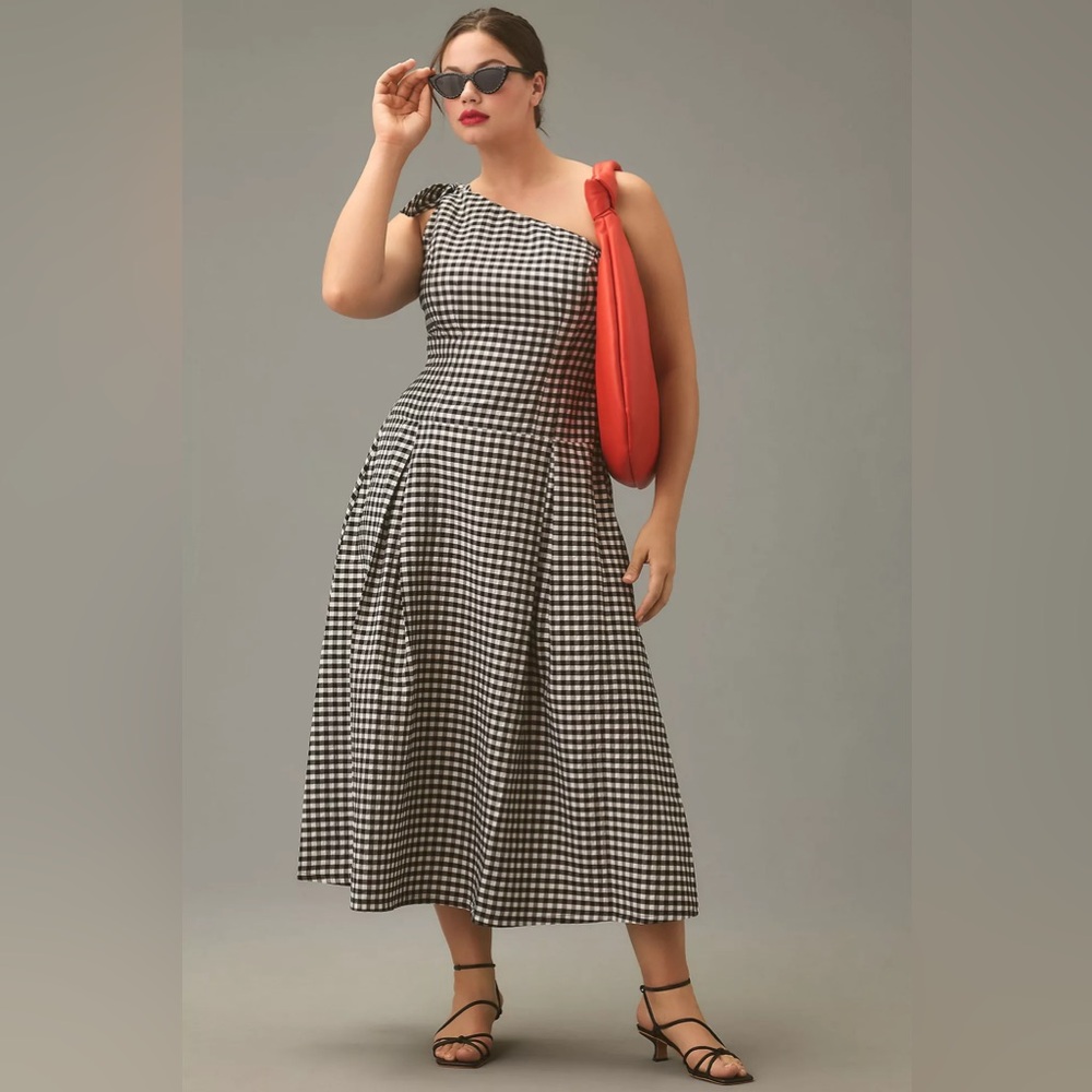 Anthropologie Black and White Gingham Midi Dress